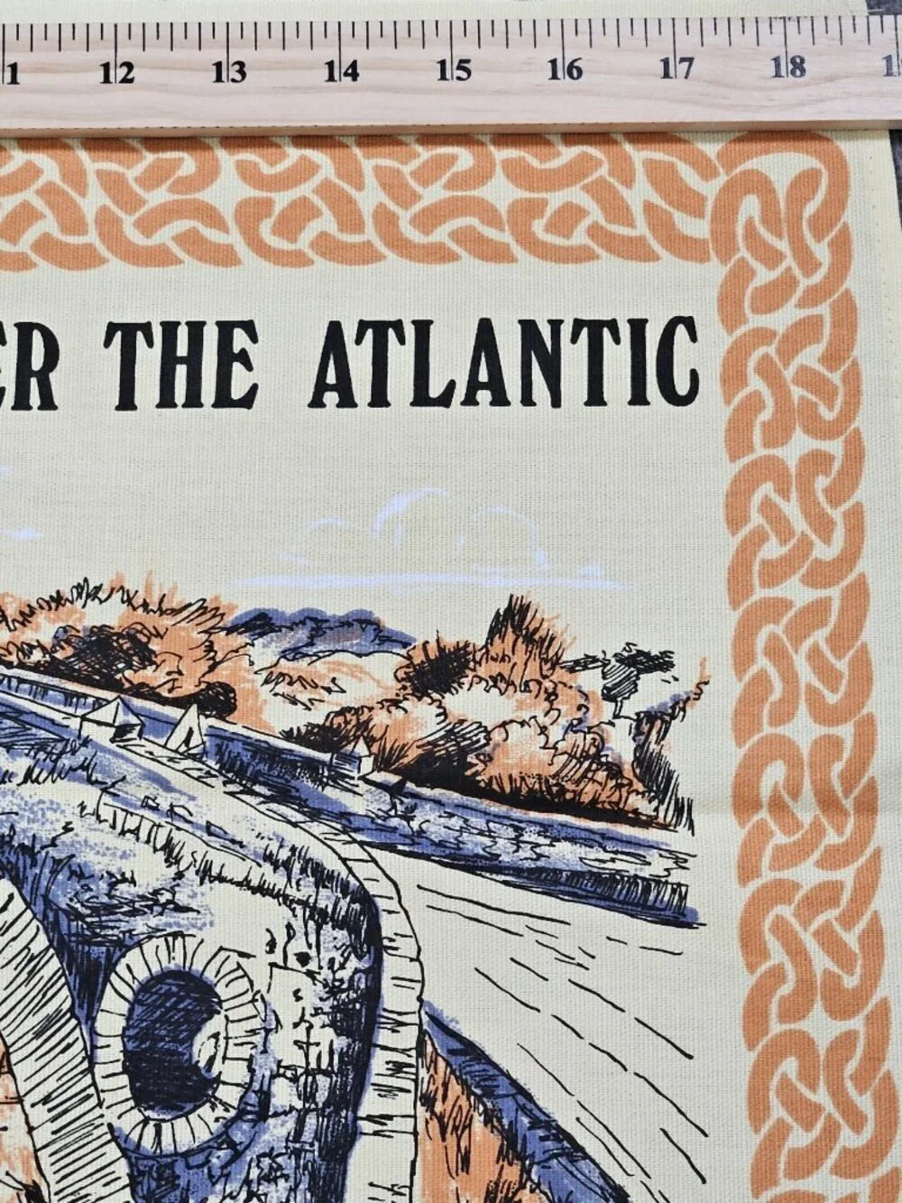 Vtg Tea Towel Made in GB Atlantic Bridge Scotland Hymn Poem C John Taylor Cotton